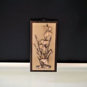 Vintage MCM Wall Plaque 3D Butterflies Cattails Copper Tone Nature Wall Art